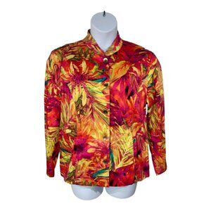 Additions By Chicos Womens Multicolor Floral Print Button-Down Jacket XL Cotton